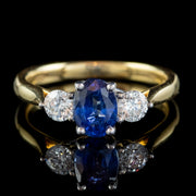 Sapphire Diamond Trilogy Ring 18ct Gold 0.80ct Sapphire 0.40ct Of Diamond