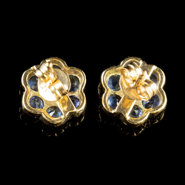 Sapphire Cluster Stud Earrings 9Ct Gold