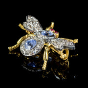 Sapphire Diamond Bee Brooch 18Ct Gold Silver Ruby Eyes