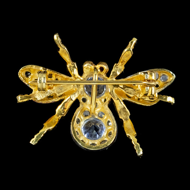 Sapphire Diamond Bee Brooch 18Ct Gold Silver Ruby Eyes