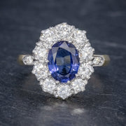 Sapphire Diamond Cluster Ring 18Ct Gold Platinum 2Ct Sapphire 1.10Ct Diamond