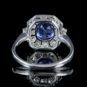 Art Deco Style Sapphire Diamond Cluster Ring Platinum back