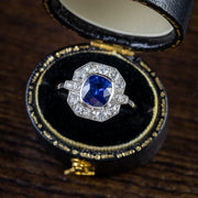 Art Deco Style Sapphire Diamond Cluster Ring Platinum social
