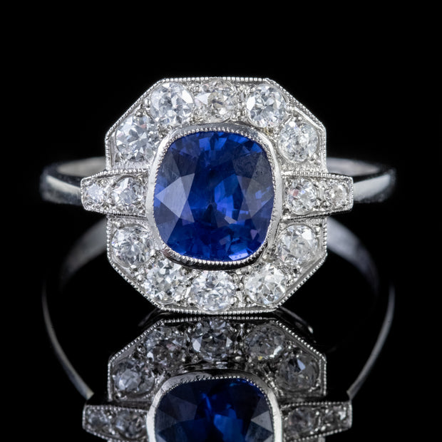 Art Deco Style Sapphire Diamond Cluster Ring Platinum 1.40ct Sapphire ...