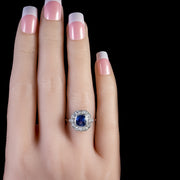 Art Deco Style Sapphire Diamond Cluster Ring Platinum hand