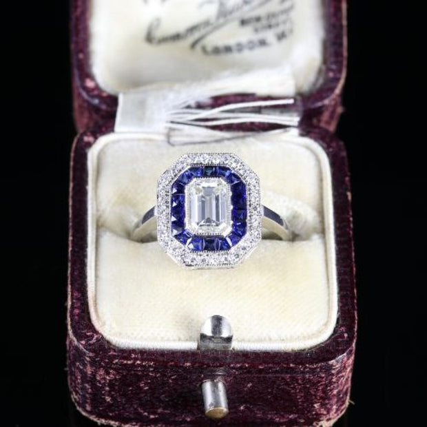 Sapphire Emerald Cut Diamond Ring VS1 Diamonds French Cut Sapphires 18ct Gold