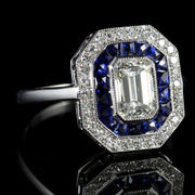 Sapphire Emerald Cut Diamond Ring VS1 Diamonds French Cut Sapphires 18ct Gold