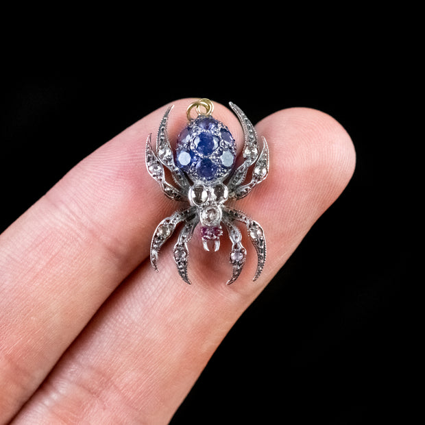 Sapphire Diamond Spider Pendant Silver Gold