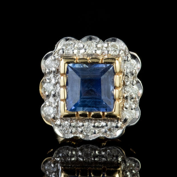 Art Deco Style Sapphire Diamond Stud Earrings 9ct Gold