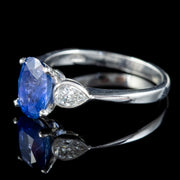 Edwardian Style Sapphire Diamond Trilogy Ring Platinum 1.80ct Sapphire
