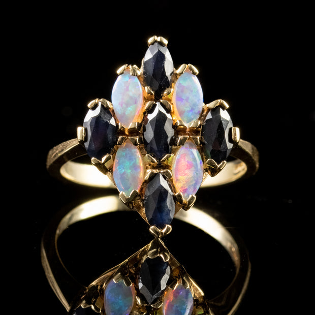 Victorian Style Sapphire Opal Cluster Ring 9ct Gold
