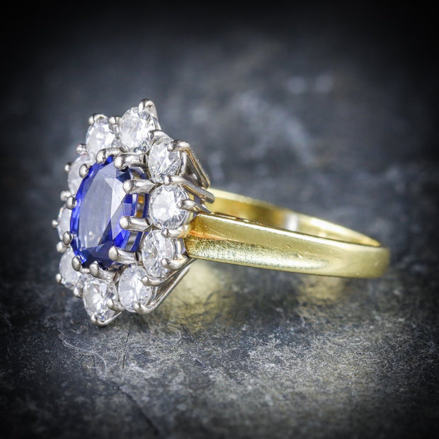 Vintage Sapphire Diamond Cluster Ring 1.80ct Sapphire Dated 1979