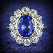 Sapphire Diamond Cluster Ring 18Ct Gold 3.20Ct Sapphire 1.50Ct Diamond