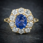 Victorian Style Sapphire Diamond Cluster Ring 18Ct Gold