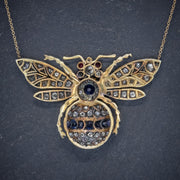 Victorian Style Sapphire Diamond Ruby Bee Pendant Necklace Silver 18Ct Gold