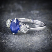 Sapphire Diamond Trilogy Ring 2.40Ct Sapphire 1.20Ct Diamond