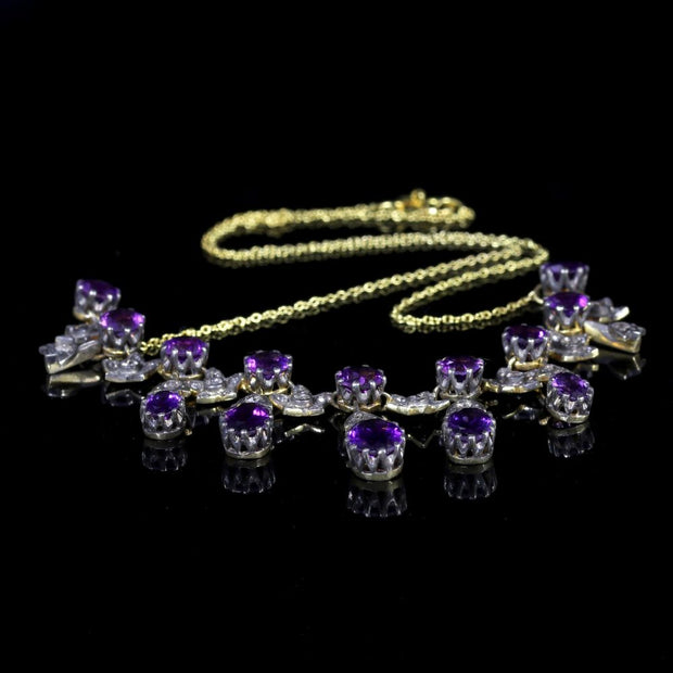 Spectacular Amethyst And Rose Cut Diamond Gold Necklace
