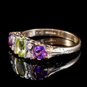 Edwardian Suffragette Style Ring Amethyst Peridot Diamond 9ct Gold