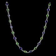 Suffragette Amethyst Peridot Chain 9Ct White Gold Link Necklace
