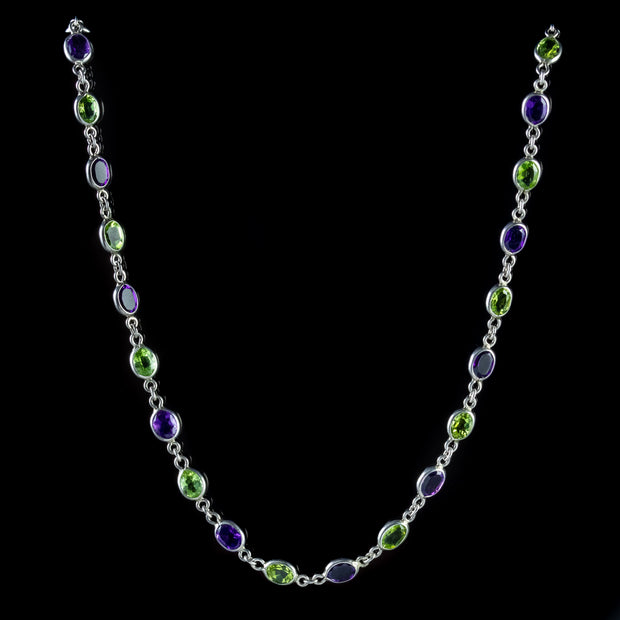 Suffragette Amethyst Peridot Chain 9Ct White Gold Link Necklace