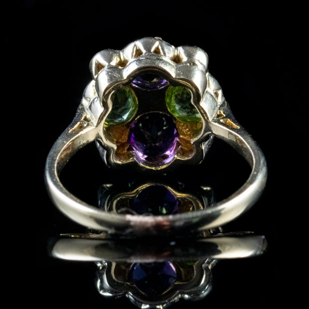 Suffragette Amethyst Peridot Ring 9Ct Gold Dated 1970