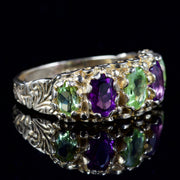 Suffragette Amethyst Peridot Ring 9Ct Gold Ring