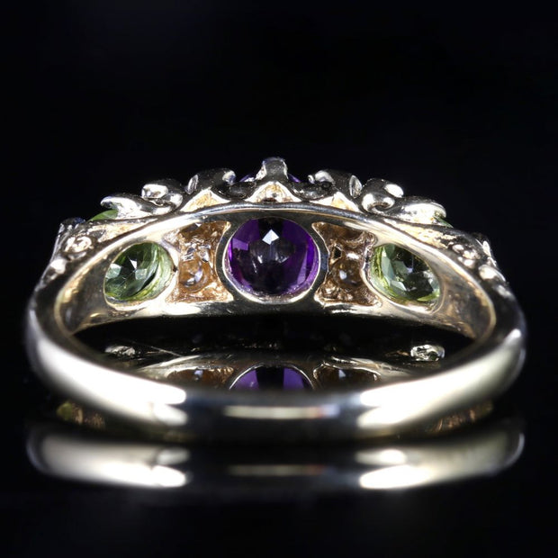 Suffragette Ring Amethyst Peridot Diamond 9Ct Gold