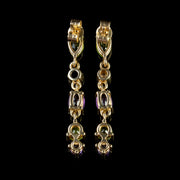Suffragette Drop Earrings Amethyst Peridot Diamond 9Ct Gold