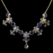 Edwardian Suffragette Style Floral Necklace Amethyst Peridot Diamond Pearl