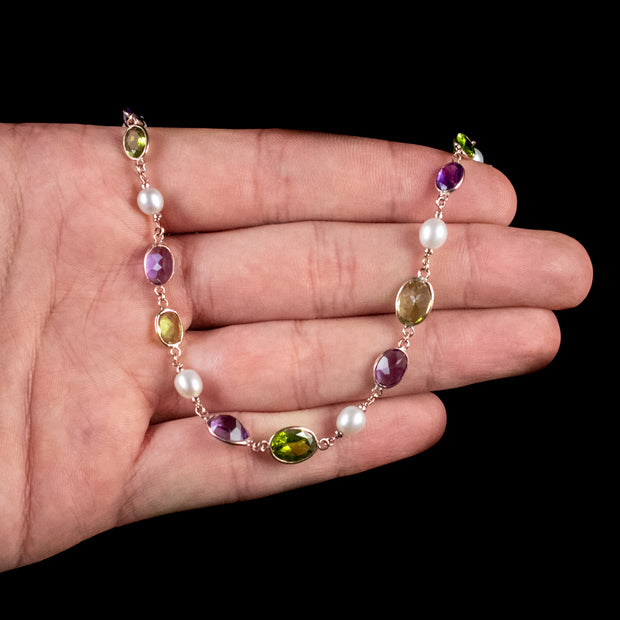 Suffragette Peridot Amethyst Pearl Necklace 9Ct Rose Gold