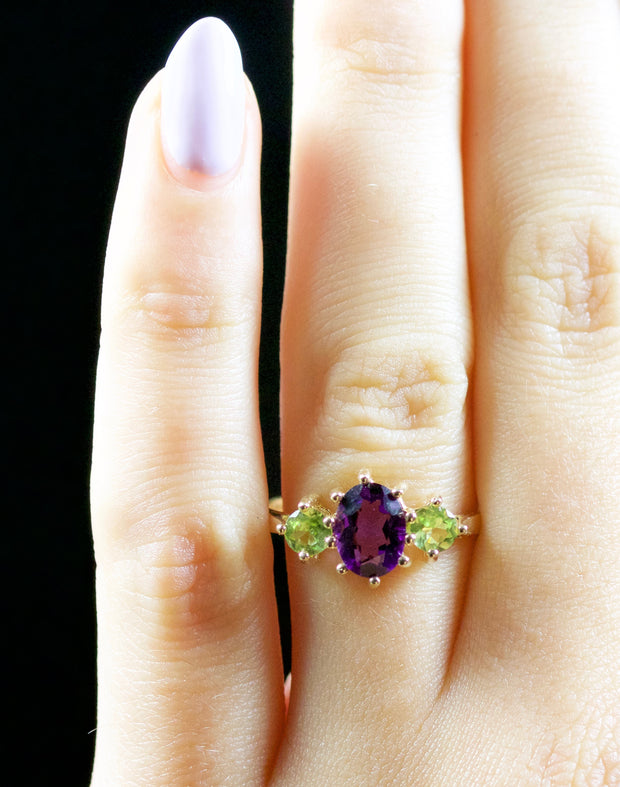 Suffragette Trilogy Ring Amethyst Peridot 9Ct Ring