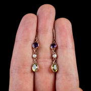 Suffragette Triple Drop Earrings 0.30Ct Amethyst 0.75Ct Peridot 9Ct Rose Gold