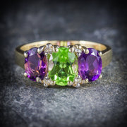 Edwardian Suffragette Style Ring Amethyst Peridot Diamond