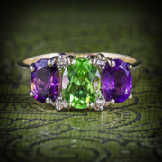 Edwardian Suffragette Style Ring Amethyst Peridot Diamond