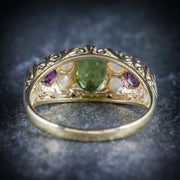 Suffragette Ring Amethyst Peridot Pearl 9Ct Gold Ring