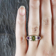 Suffragette Ring Amethyst Peridot Pearl 9Ct Gold Ring