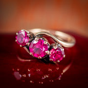 Synthetic Ruby Trilogy Ring 9Ct Rose Gold 2.50Ct Of Ruby