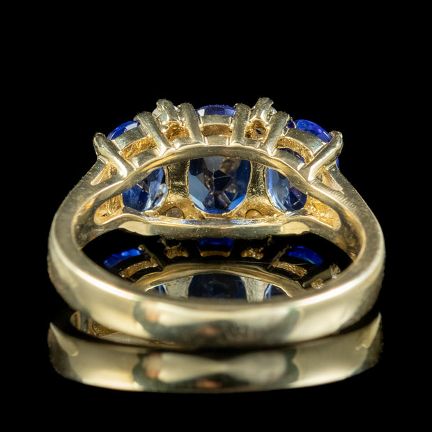 Victorian Style Sapphire Diamond Trilogy Ring 9Ct Gold Ring