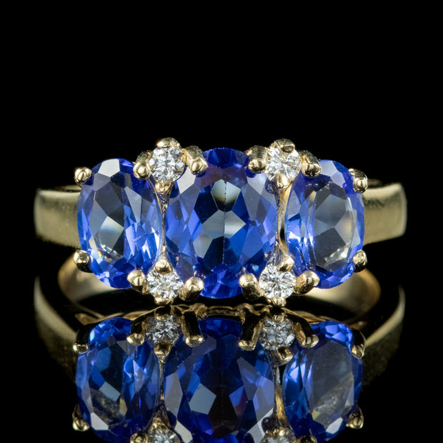 Victorian Style Sapphire Diamond Trilogy Ring 9ct Gold Ring