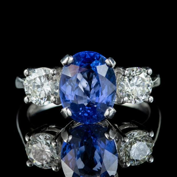 Sapphire Diamond Trilogy Ring Platinum 3.38ct Sapphire 1.20ct Of Diamond