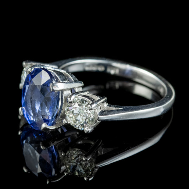 Sapphire Diamond Trilogy Ring Platinum 3.38ct Sapphire 1.20ct Of Diamond