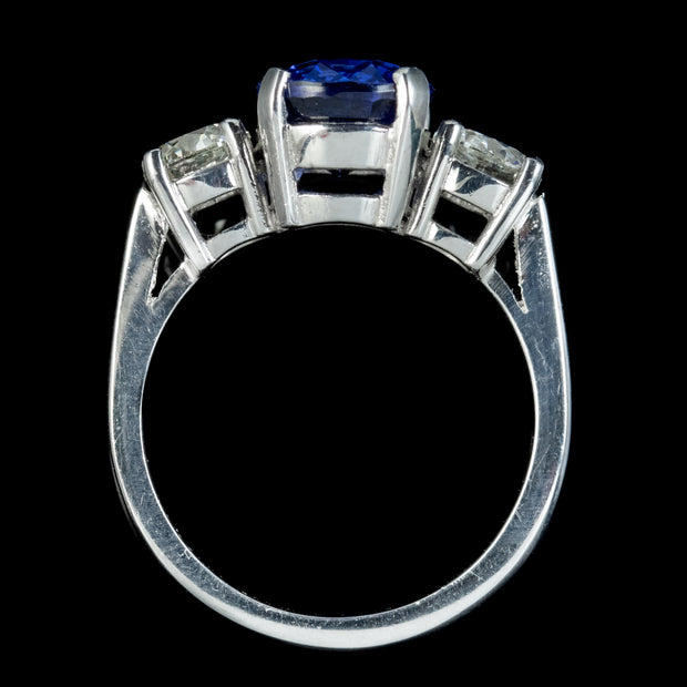 Sapphire Diamond Trilogy Ring Platinum 3.38ct Sapphire 1.20ct Of Diamond