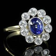 Edwardian Style Sapphire Diamond Cluster Ring 18ct Gold