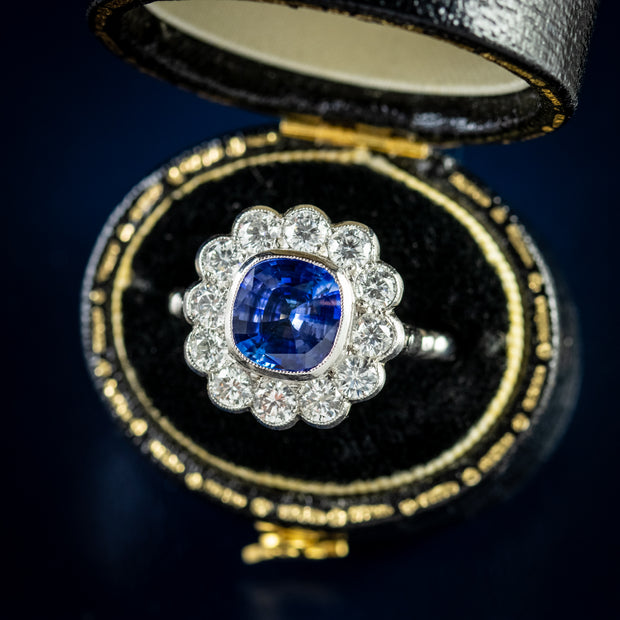 Sapphire Diamond Cluster Ring Platinum 1.80Ct Sapphire