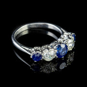 Antique Edwardian Sapphire Diamond Five Stone Ring Platinum Circa 1910