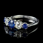Antique Edwardian Sapphire Diamond Five Stone Ring Platinum Circa 1910