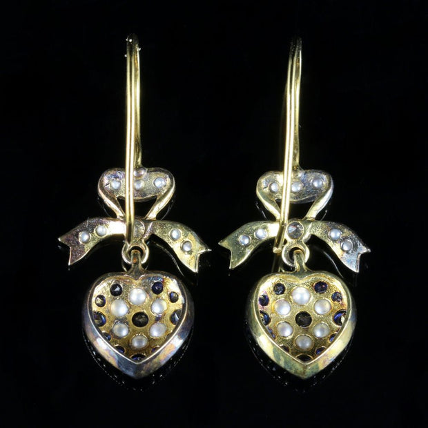 Sapphire Diamond Pearl Heart Earrings 18Ct Gold