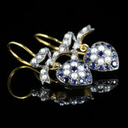 Sapphire Diamond Pearl Heart Earrings 18Ct Gold