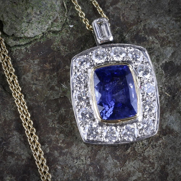 Sapphire Diamond Pendant Necklace 18Ct Gold