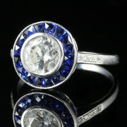 Art Deco Style Sapphire Diamond Ring 1.50Ct Old Cut Diamond French Cut Sapphires Engagement Ring